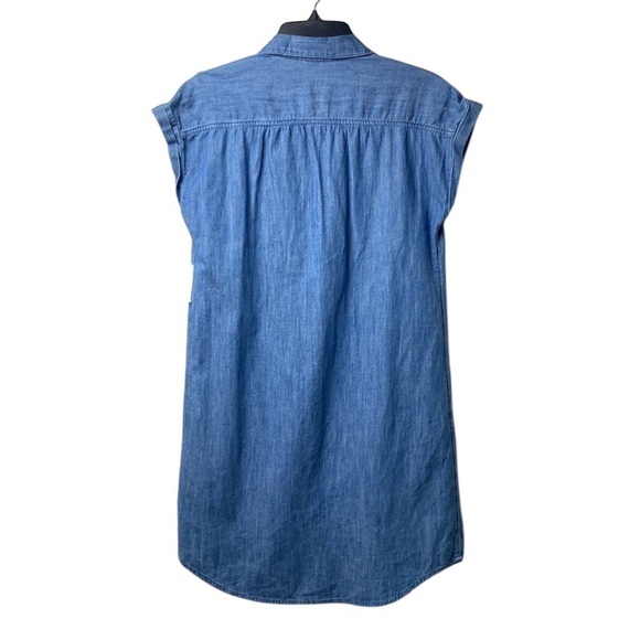 Old Navy Chambray Cuffed Cap-Sleeve Shirt Dress Medium Wash Blue Sz Small Petite - Picture 6 of 14